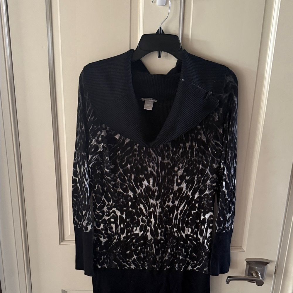 Cache Stylish Black and White Animal Print Sweater